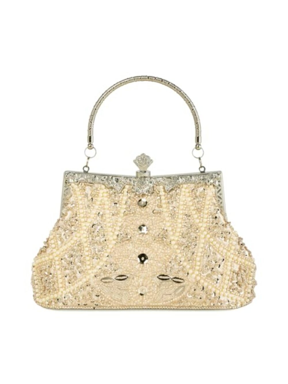 Vintage Beaded Sequin Clutch Purse Evening Bag Detachable Chain